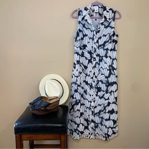 CAbi Watercolor Sleeveless Maxi Dress, Button Front, Fully Lined, EUC, Small